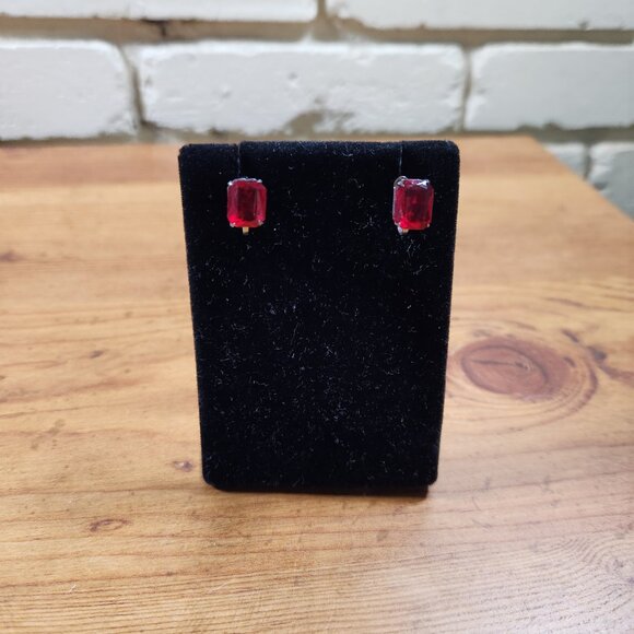 Antique Emerald Cut Ruby Non Pierced Earrings Sterling Silver - Picture 6 of 7